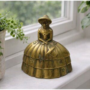 Vintage Solid Brass Lady Bell Floral Dress Figurine Antique Collectible Decor